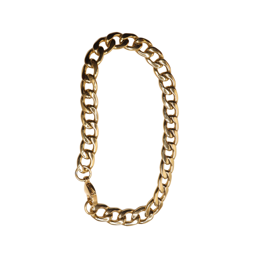 CN Stainless Steel Gold Tone Cuban Chain Link Bracelet 8 Inches